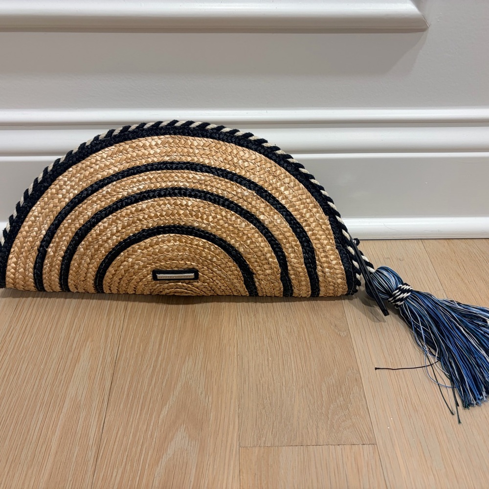 Rebecca Minkoff Half Moon Straw Clutch with Black and Blue Accents for Sprint
